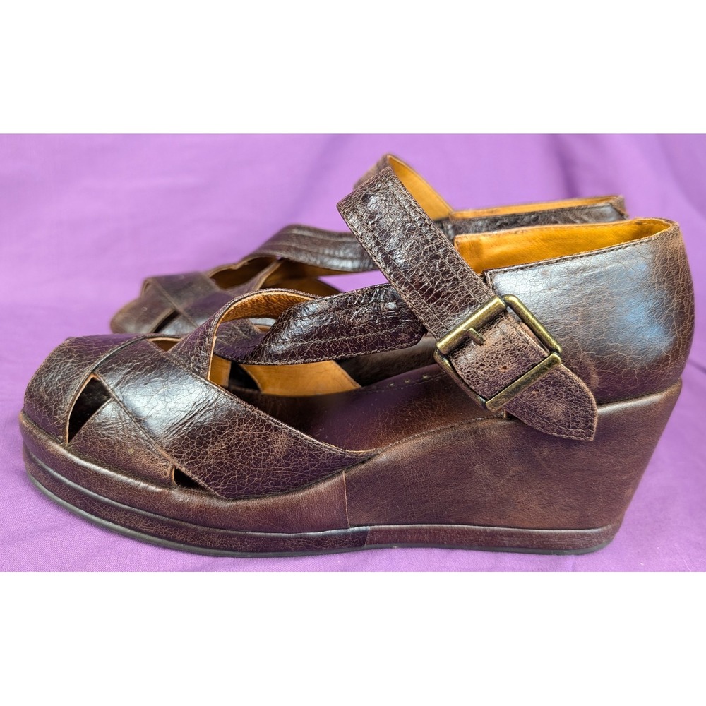 Re-mix Vintage Meadow Brown Croc Sz 9M Buckle Sandals Wedge Platform Leather - Picture 5 of 16